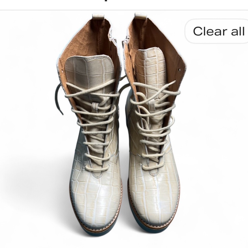 Women's Cream Lace-Up Boots
